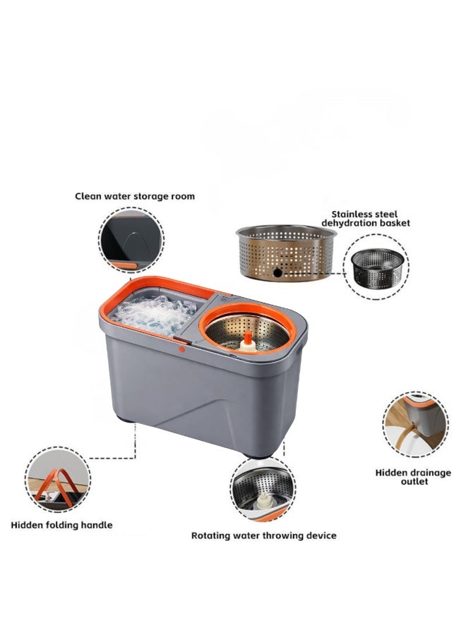 ARABIQO Spin Mop & Bucket Set System with Wheels, Hands-Free Wringer, Stainless Steel Handle, Microfiber Mop Heads, Removes 99% Bacteria, Easy Clean Floor Mop for Tile, Marble, Wood & All Floor Types - Image 2